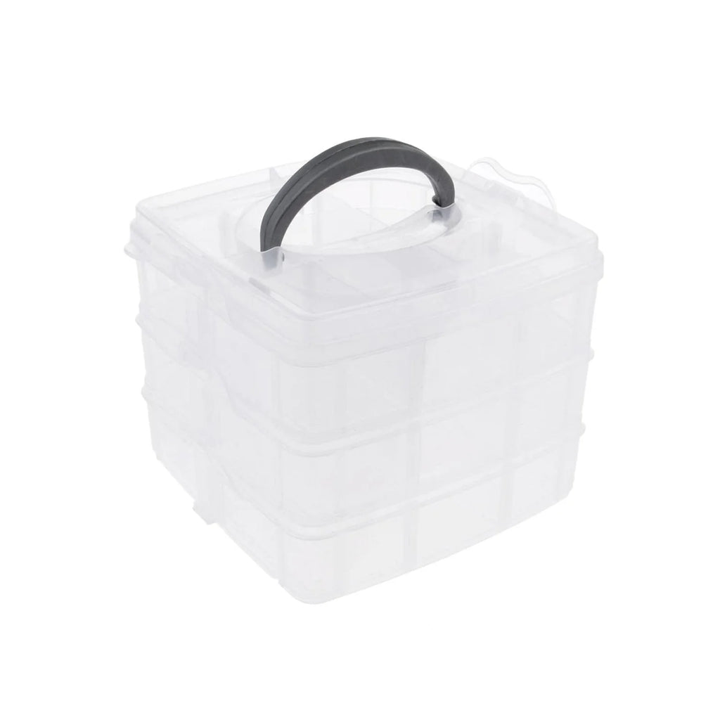 3-Tier 18 Sections Transparent Stackable Adjustable Compartment Slot Plastic Craft Storage Box