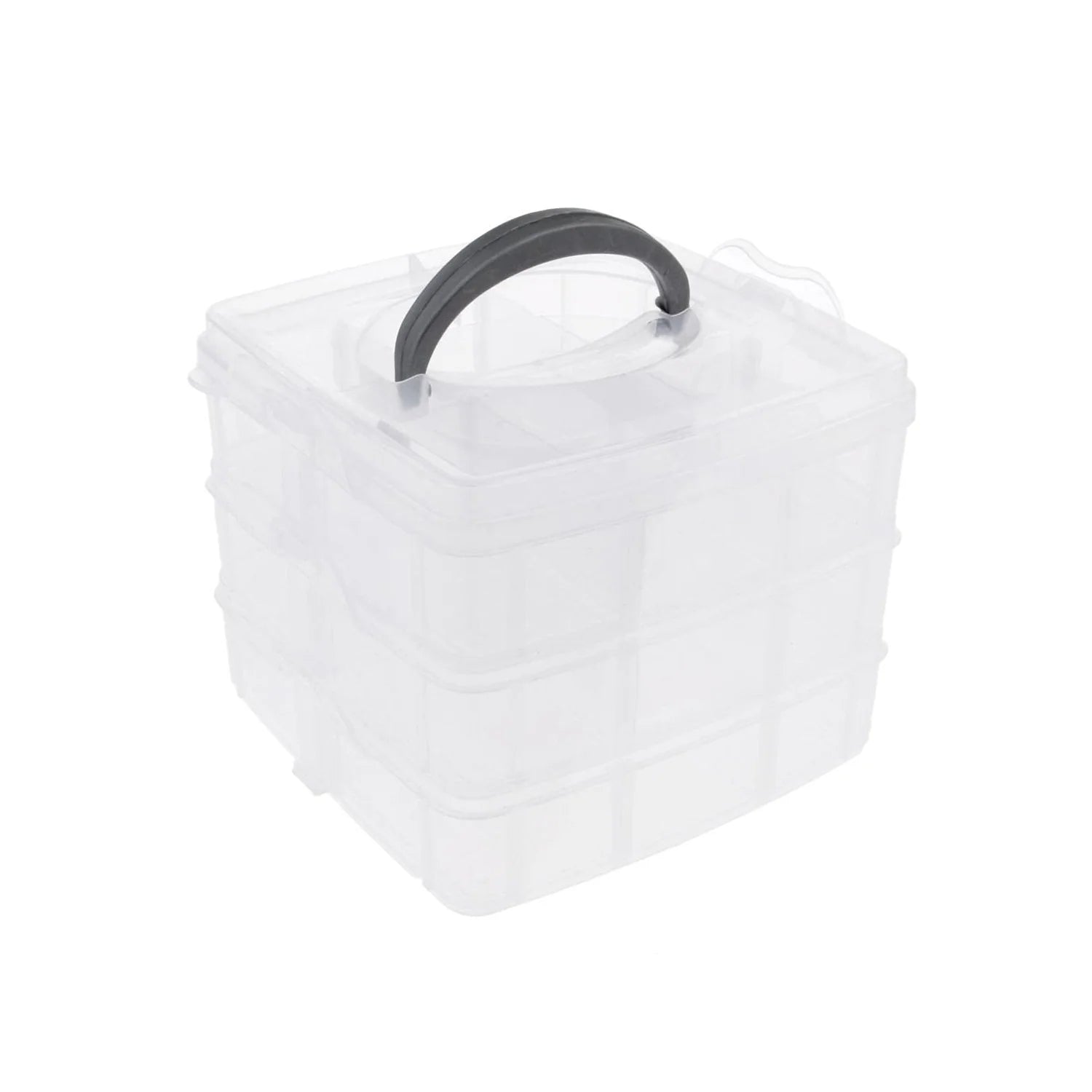3-Tier 18 Sections Transparent Stackable Adjustable Compartment Slot Plastic Craft Storage Box
