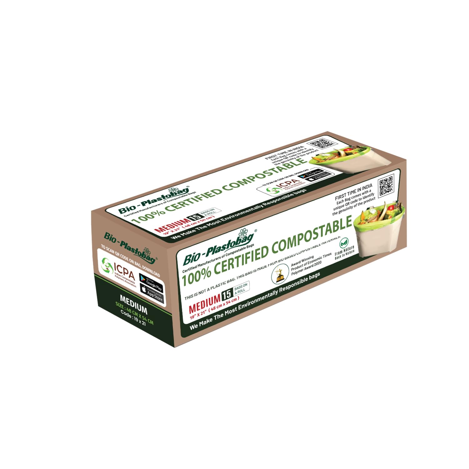 Plastobag Compostable Trash bags | Dustbin Bags | 45 Bags (Pack of 3 Roll) |17" x 19"| Small Garbage Bag