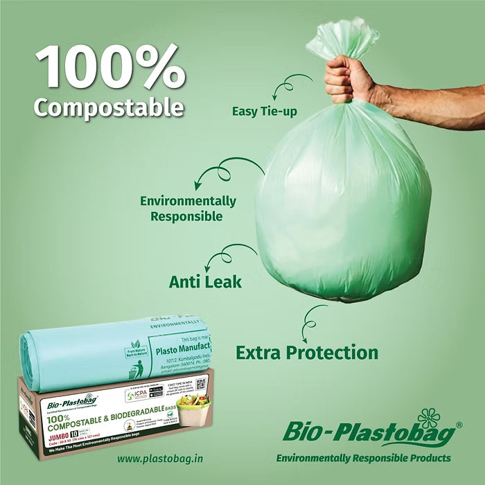 Plastobag Compostable Trash bags | Dustbin Bags | 45 Bags (Pack of 3 Roll) Medium Size