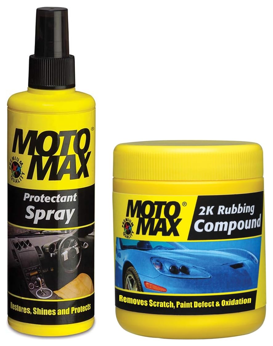 MOTOMAX Protection Spray (100 Ml) & 2K Rubbing Compound 100G | Removes Scratches, Paint Defect and Oxidation from Cars, Bike, Motorbikes | Scratch Remover for All Auto Care Needs, Yellow