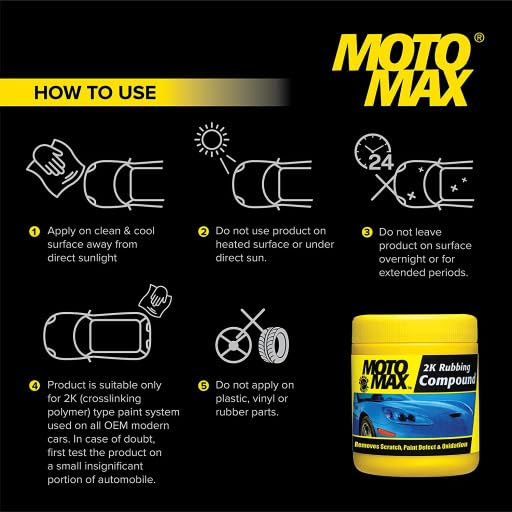 Motomax 2K Rubbing Compound 200g | Removes Minor Scratches, Swirl Marks, Paint defect and Oxidization from metal surfaces on Cars, Bike, Motorbikes | Removes dirt, grime, stains to make surface glossy