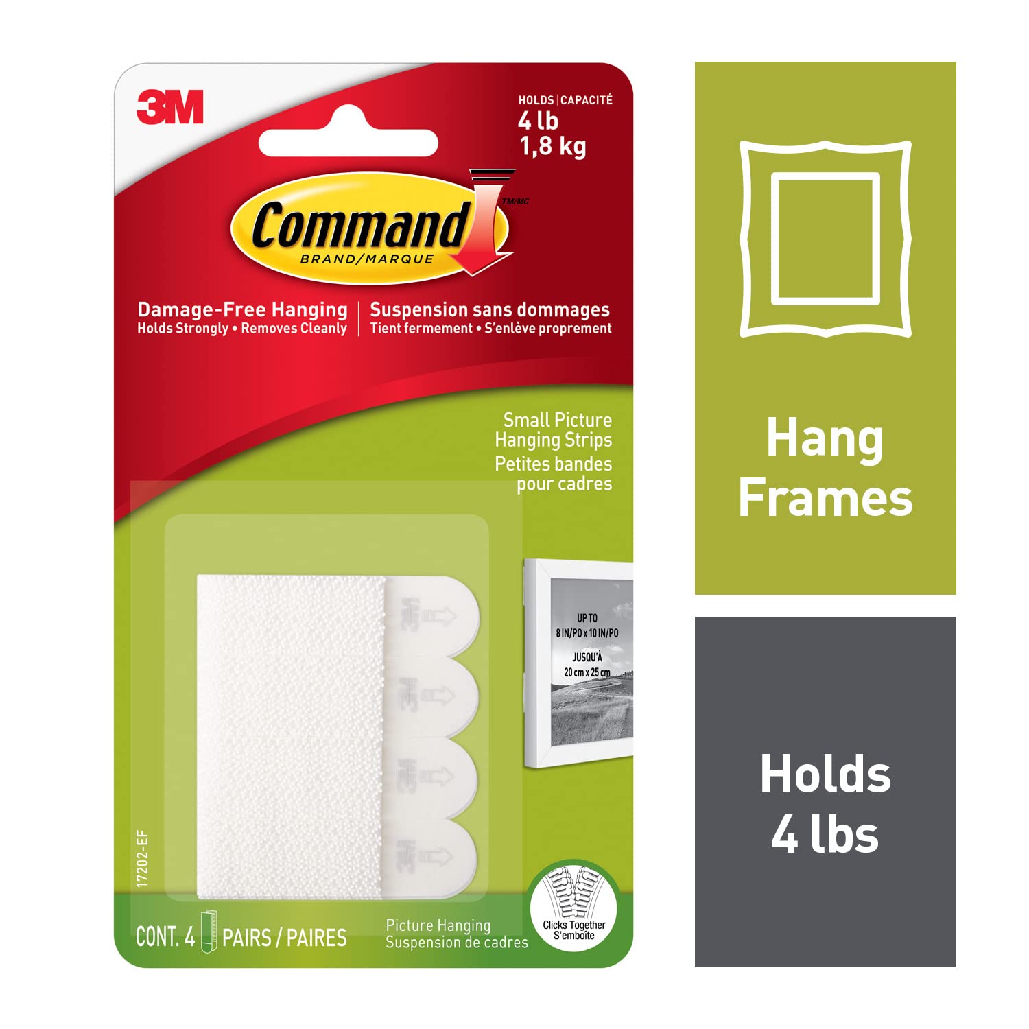 Command Small pack of 4 Pairs Picture Hanging Foam Strips, White, Foam