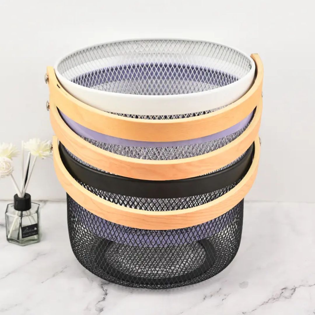 Round Wooden Handle Fruits Basket