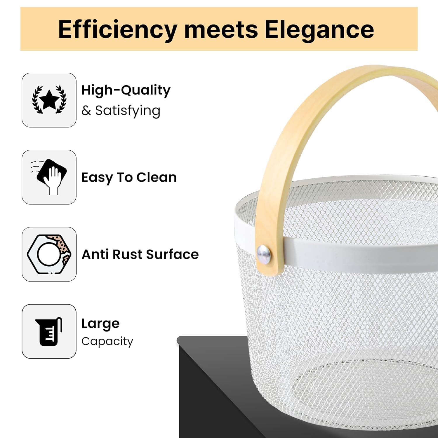 Round Wooden Handle Fruits Basket