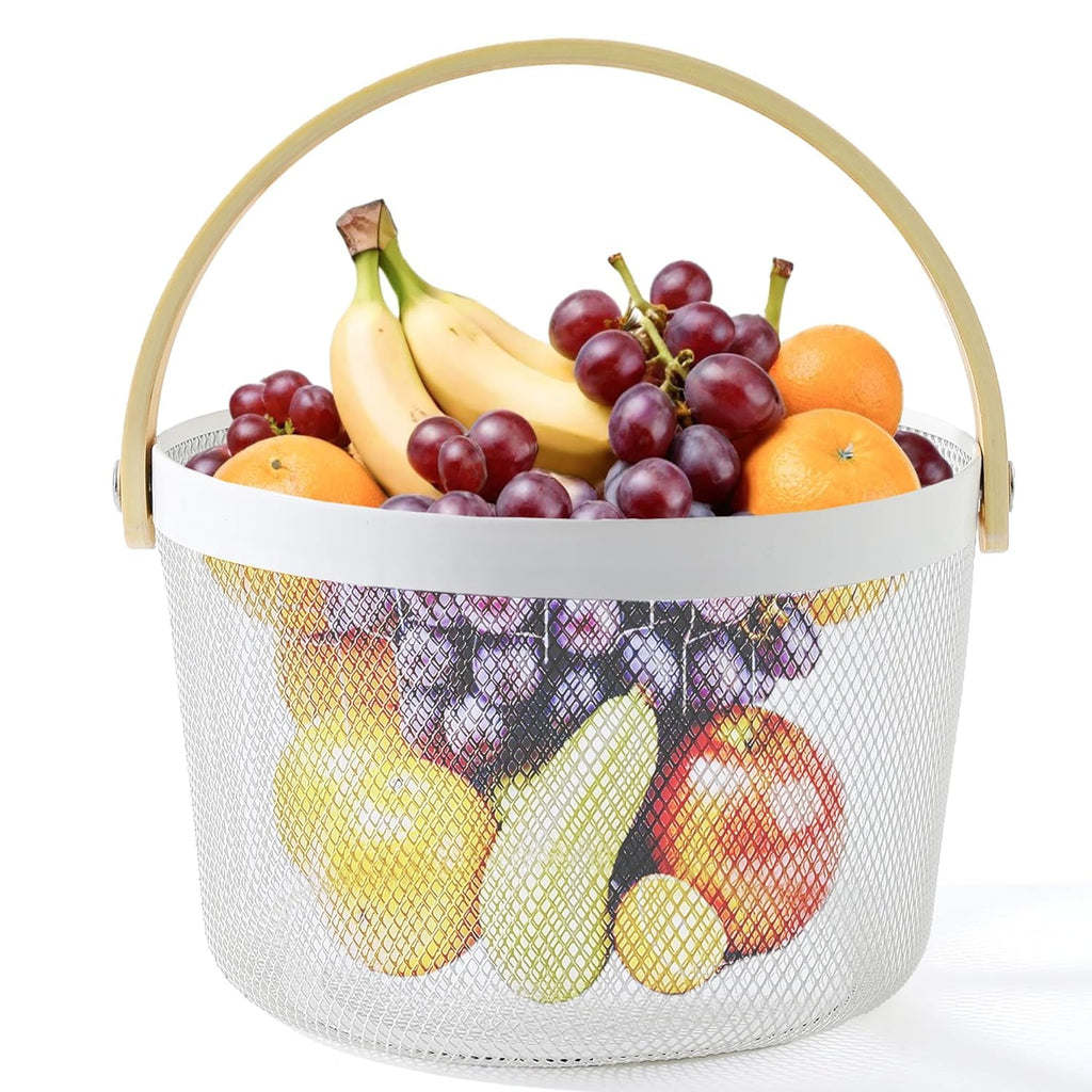 Round Wooden Handle Fruits Basket