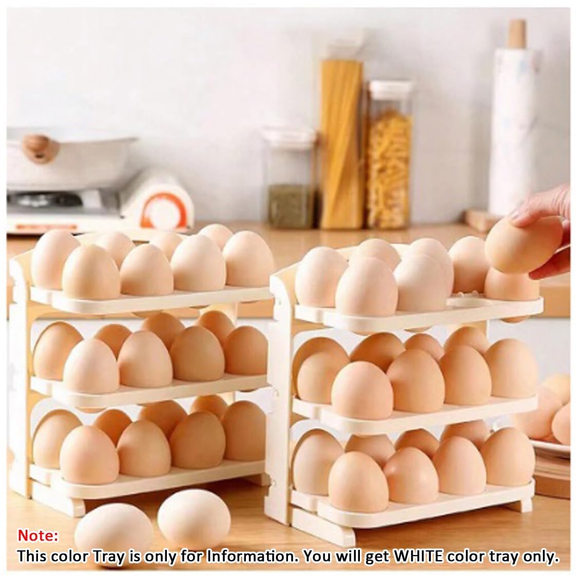 Foldable Egg Storage Box – 24 Grid Plastic Egg Tray for Fridge, Stackable Refrigerator Egg Holder, Space-Saving Folding Egg Container for Kitchen & Side Door Storage