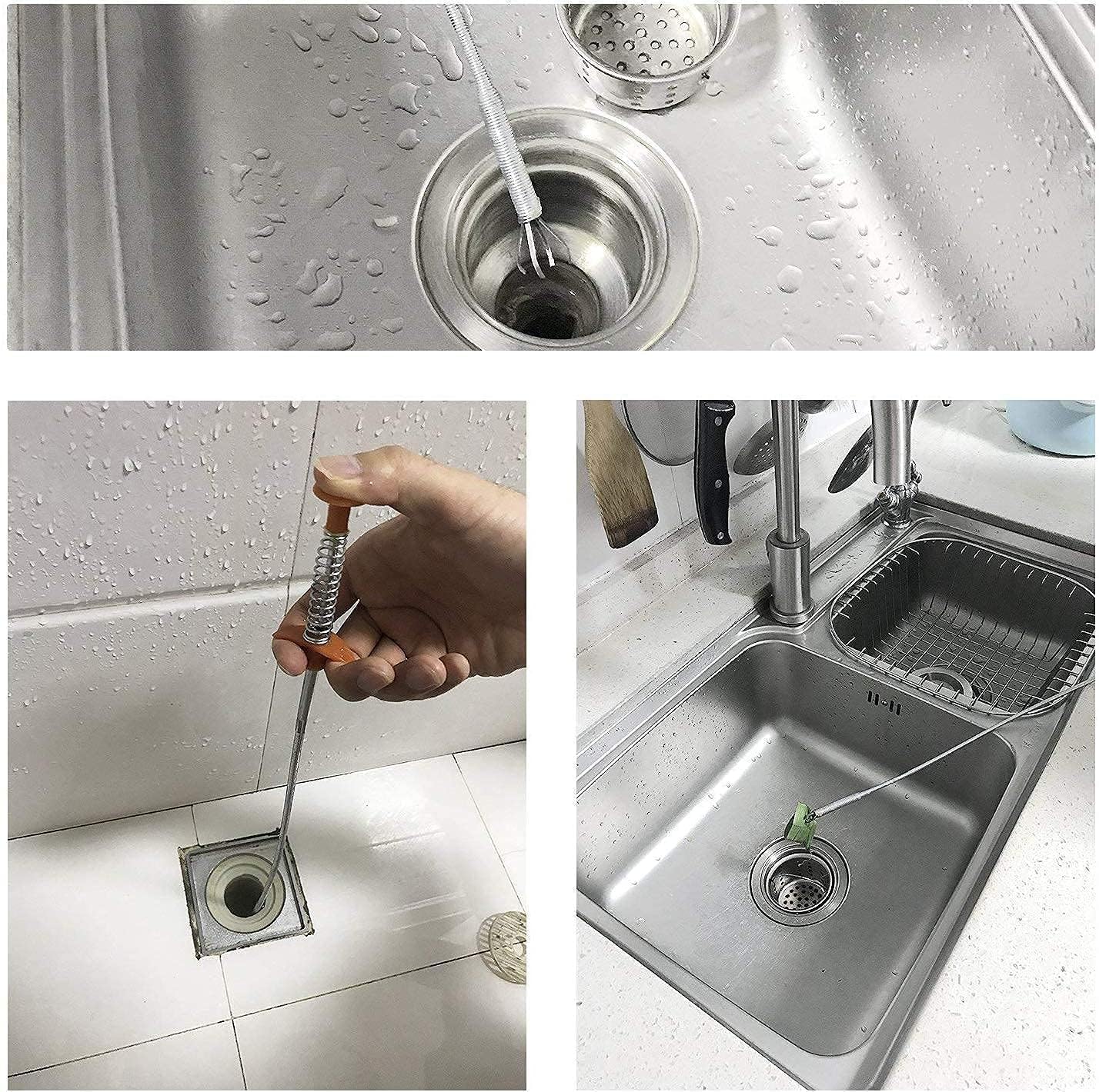 Stainless Steel Drain Pipe Cleaning Spring Stick,Hair Catching Pipe Cleaning Claw Wire,Sink Stick Sewer Sink Tub Dredge Remover,Spring Drain Basin Cleaner Tool(160 Cm) (3) (1)