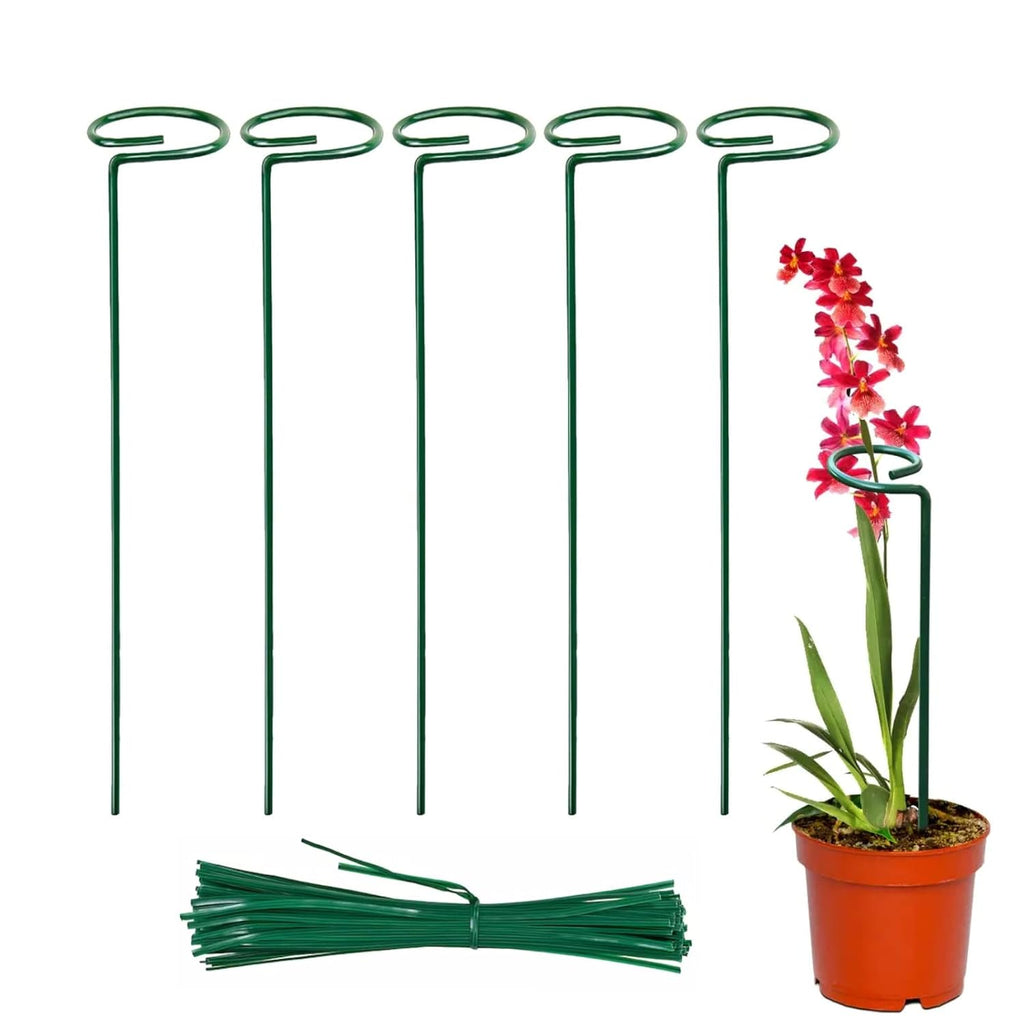 18 Inches Premium Plant Support Stakes, Sturdy Metal Construction for Strong and Healthy Plant Growth (Light Green - 5 pcs)