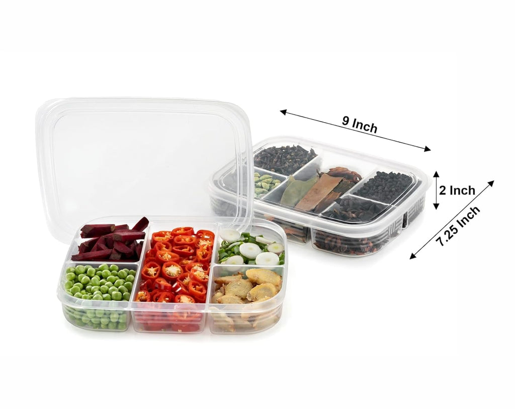 Multipurpose 5 Section Plastic Fridge Storage Container | Airtight, BPA-Free | For Vegetables, Fruits, Spices, Snacks