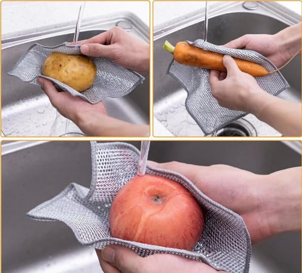 Non-Scratch Dish Wash Cloth (Pack of 6), Steel Wire Dishwashing Rags for Wet and Dry Stainless Steel Scrubber Non-Scratch Wire Dishcloth for Washing Dishes Sinks Counters