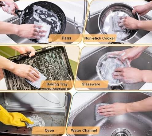 Non-Scratch Dish Wash Cloth (Pack of 6), Steel Wire Dishwashing Rags for Wet and Dry Stainless Steel Scrubber Non-Scratch Wire Dishcloth for Washing Dishes Sinks Counters