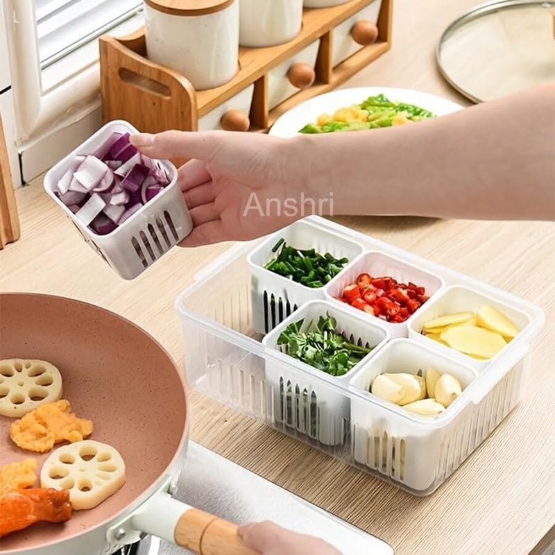 6 in 1 Fridge Storage Boxes Freezer Storage Containers, Kitchen Storage Set, Vegetable Storage, Draining Crisper Refrigerator Food Box,Container for KitchenStorage