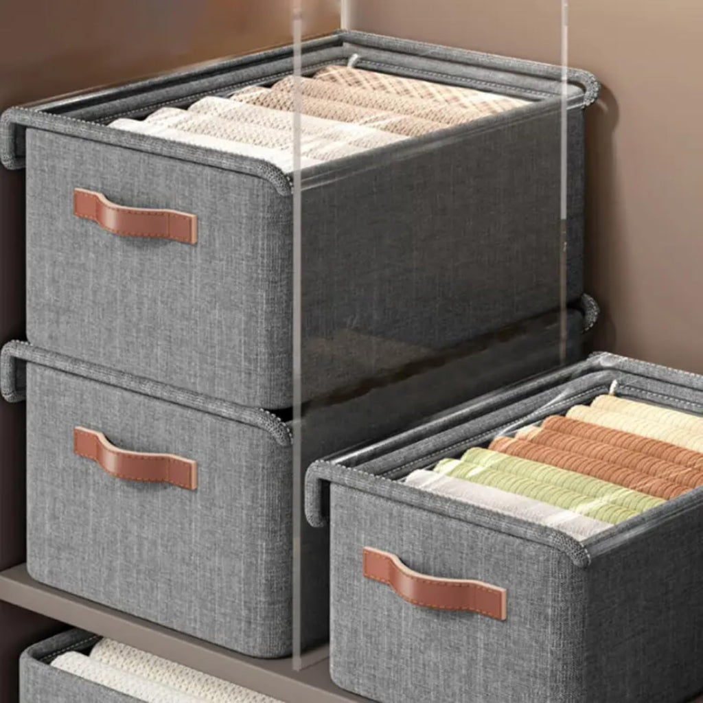 Wardrobe Organizer For Clothes, Storage Basket with Lid Dustproof Organisers Storage Box with Metal frame Clothes Cover Storage Organizer for Wardrobe Cupboard Racks and Shelves