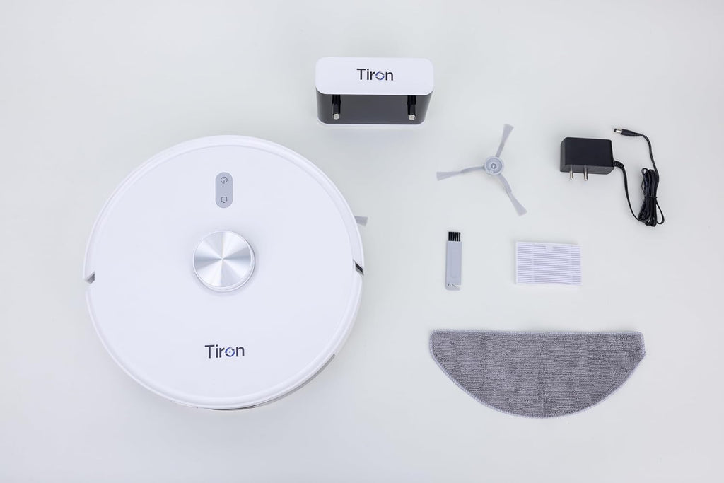 TIRON Trv 20 Robotic Vacuum Cleaner For Home Use Wet And Dry|Dual Action Mop And Vacuum,5000 Pa Suction,Smart Lidar Navigation,2600Mah Battery|Automatic Cleaning Robot With Smart App Control,White
