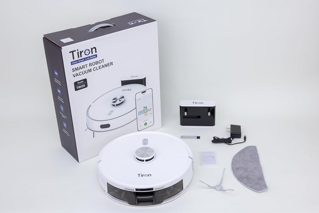 TIRON Trv 20 Robotic Vacuum Cleaner For Home Use Wet And Dry|Dual Action Mop And Vacuum,5000 Pa Suction,Smart Lidar Navigation,2600Mah Battery|Automatic Cleaning Robot With Smart App Control,White