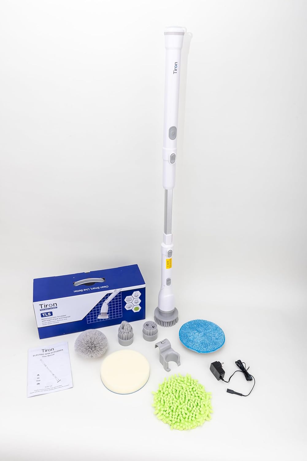 TIRON TLS Electric Spin Scrubber | 16Kg Torque for Powerful Cleaning, Adjustable Handle | 4 Accessory Brushes 2500mAh Battery Electric Brush Ideal for Bathroom, Floor, and Wall Cleaning