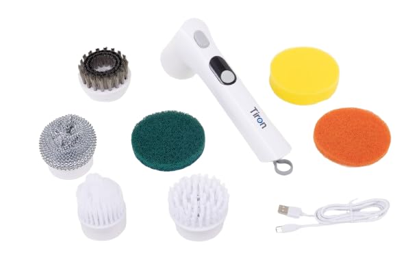 TIRON THS Electric Spin Scrubber | 16Kg Torque for Powerful Scrubbing, 7 Interchangeable Brushes for Kitchen, Bathroom and Floor Cleaning | 90 Min Run Time | Rechargeable 2500mAh Battery