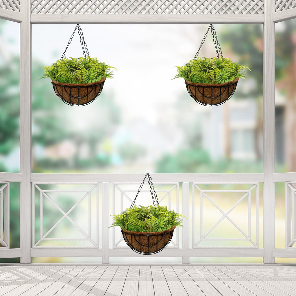 10-Inch Coir Hanging Basket with Metal Chain (Set of 2) | Coco Liner Hanging Planter for Balcony, Garden, Indoor & Outdoor Use | Decorative Hanging Pot for Plants