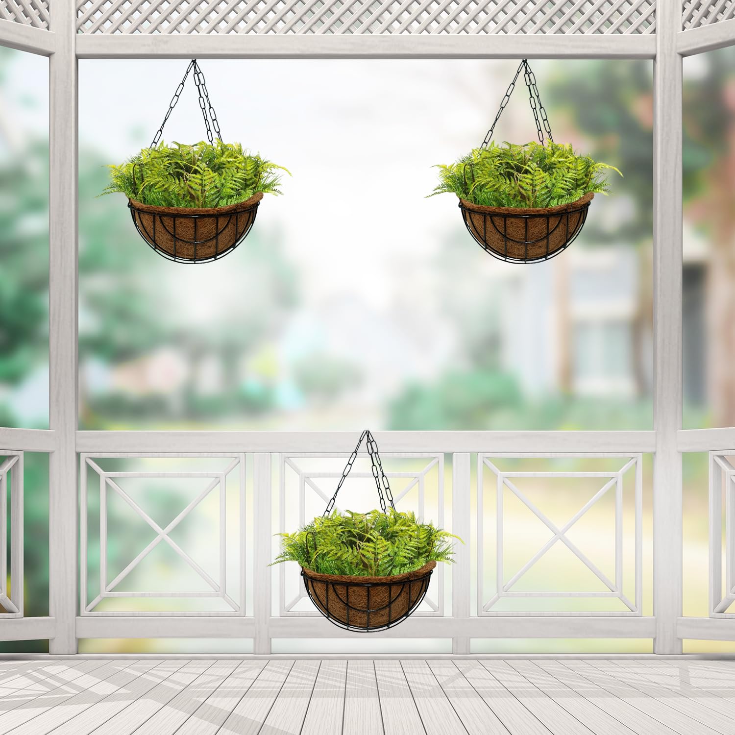 10-Inch Coir Hanging Basket with Metal Chain (Set of 2) | Coco Liner Hanging Planter for Balcony, Garden, Indoor & Outdoor Use | Decorative Hanging Pot for Plants