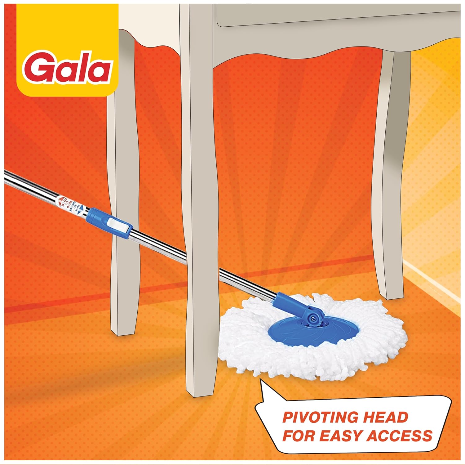 Gala Plastic Quick Spin Mop,Easy Wheels & Big Bucket With 2 Microfiber Refills, Floor Cleaning Mop With Bucket, Pocha For Floor Cleaning, Mopping Set(White And Blue)