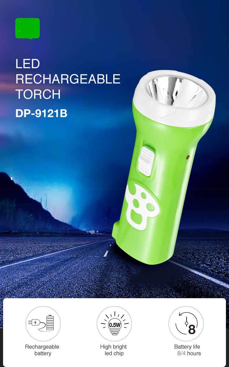 DP. 9121A ULTRA HIGH POWER LED RECHARGEABLE TORCH Torch Emergency Torch Battery (0.5W) Torch Soft/Strong light Power charging plug Charging indicator Torch (Multicolor : Rechargeable