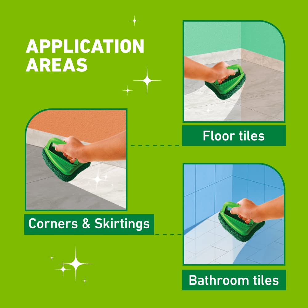 Scotch-Brite Bathroom Brush with abrasive scrubber for superior tile cleaning (Green,Pack of 1)