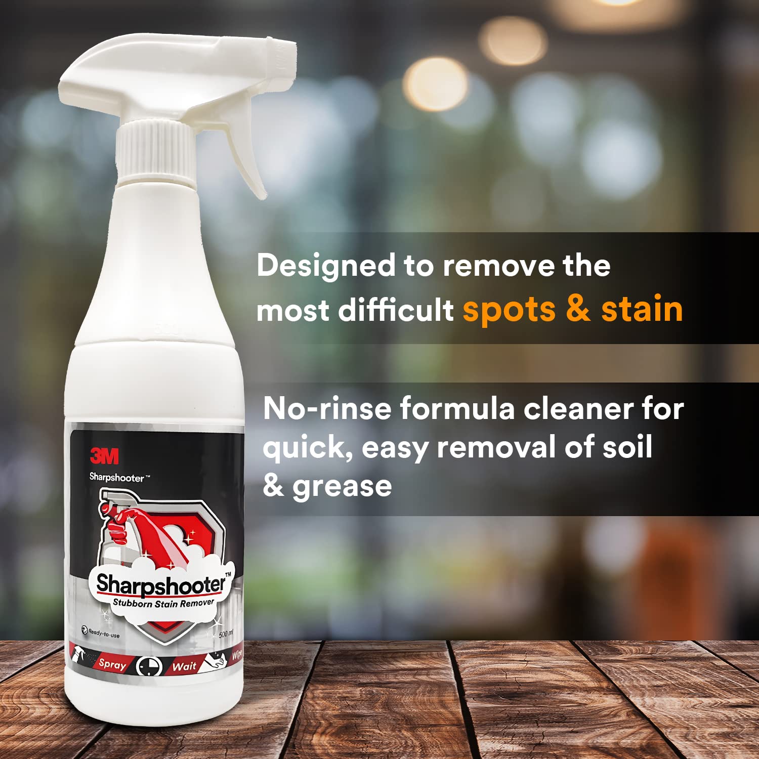 3M Sharpshooter Stubborn Stain Remover with Trigger Spray for Soil Removal From Hard Washable Surfaces Include Walls, Floors, Chrome, Steel, Ceramic, Ready to Use, Convenient & Effective - 500ml