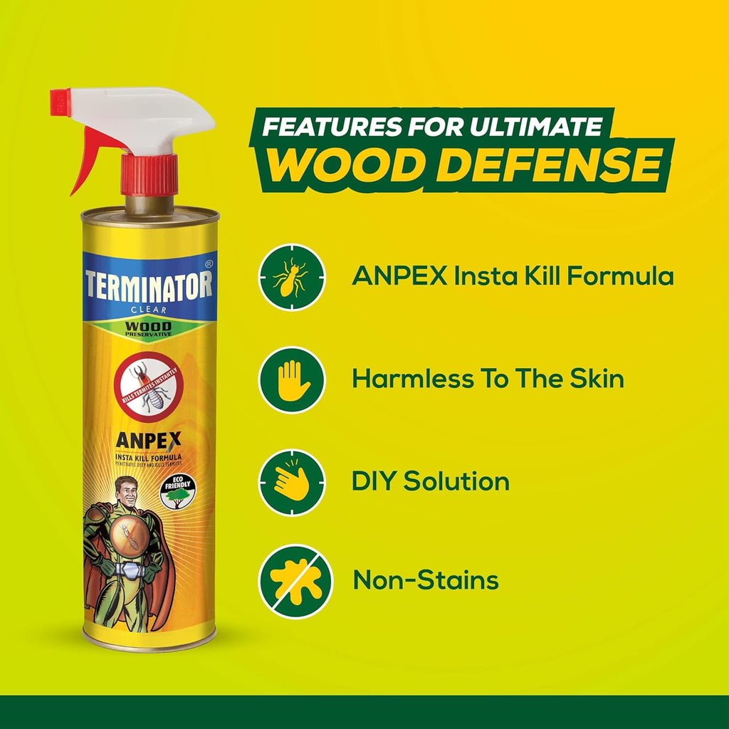 Pidilite Terminator Eco-Friendly Termite Killer Spray | 1 Ltr | Wood Preservative and Termite, Borer and Insect Repellent for Home, Kitchen, and Offices