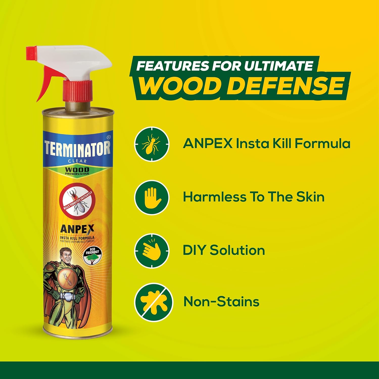 Pidilite Terminator Eco-Friendly Termite Killer Spray | 1 Ltr | Wood Preservative and Termite, Borer and Insect Repellent for Home, Kitchen, and Offices