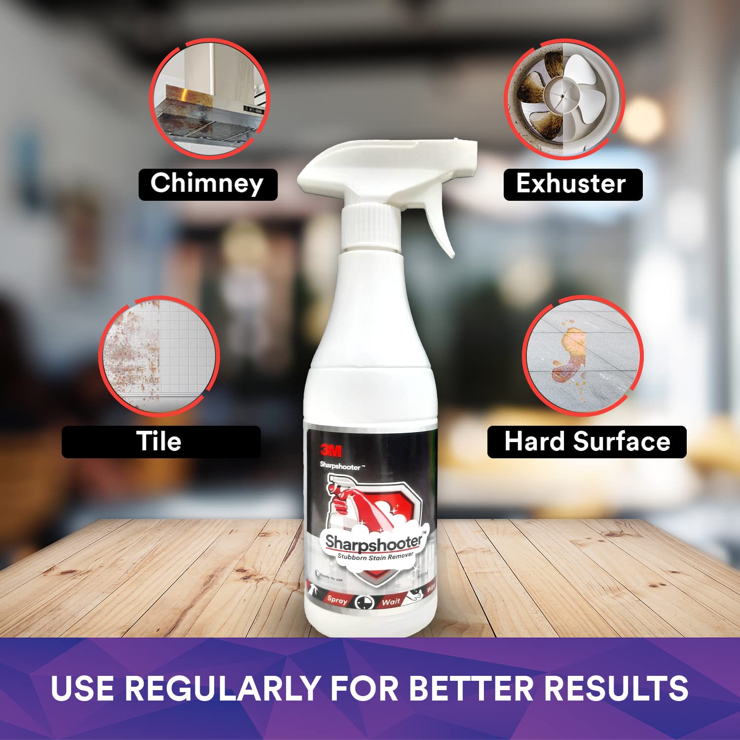 3M Sharpshooter Stubborn Stain Remover with Trigger Spray for Soil Removal From Hard Washable Surfaces Include Walls, Floors, Chrome, Steel, Ceramic, Ready to Use, Convenient & Effective - 500ml