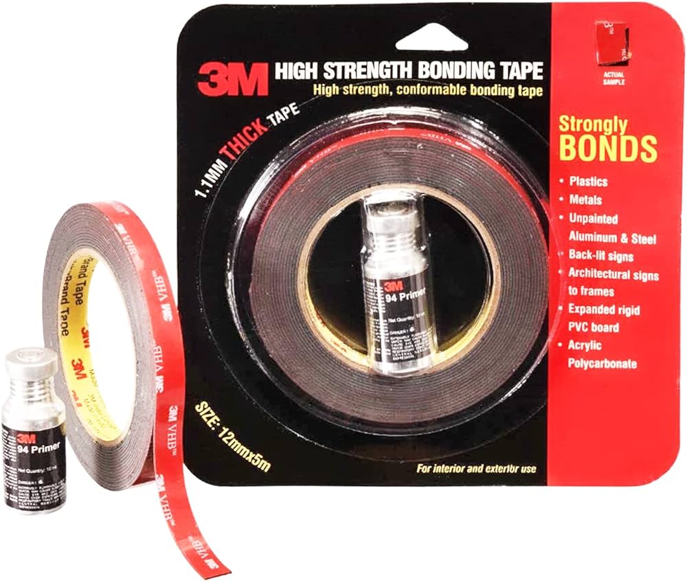 3M Hi Strength Bond Tape (12 mm x 5 m 1 Roll + Primer), black