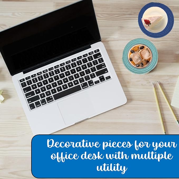 SereneHomes Blue Cotton Trivet Coasters Set of 3 for Dining, Centre, and Side-Table, Kitchen Countertop Platform (Blue) 18 cms, Perfect as Hot Pads