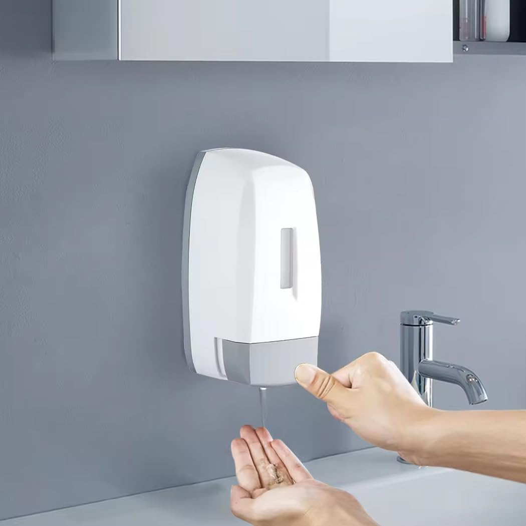 Plastic Wall Mounted Heavy Duty Commercial Manual Liquid Soap Dispenser for Bathroom Kitchen, 500 ml, White