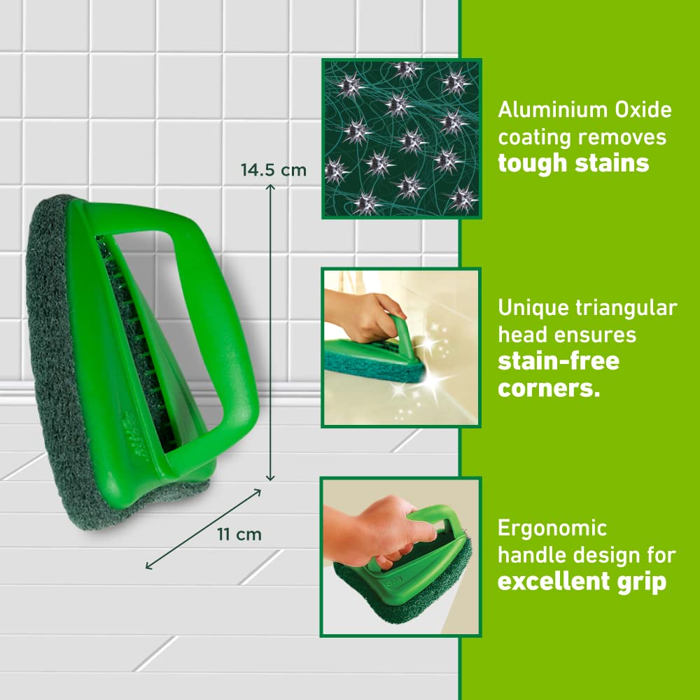 Scotch-Brite Bathroom Brush with abrasive scrubber for superior tile cleaning (Green,Pack of 1)