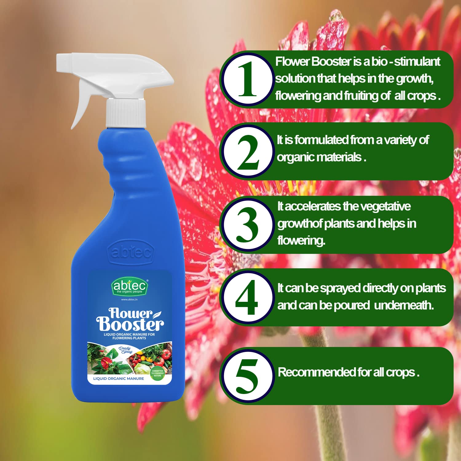 abtec, the organic people Organic Flower Booster Manure Liquid Fertilizer for Flower Plants - (500 ml)