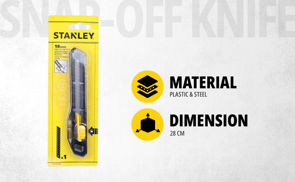 STANLEY STHT10323-800 18 mm Plastic Slide Lock Snap-Off Knife for Home & Professional Use, YELLOW & BLACK