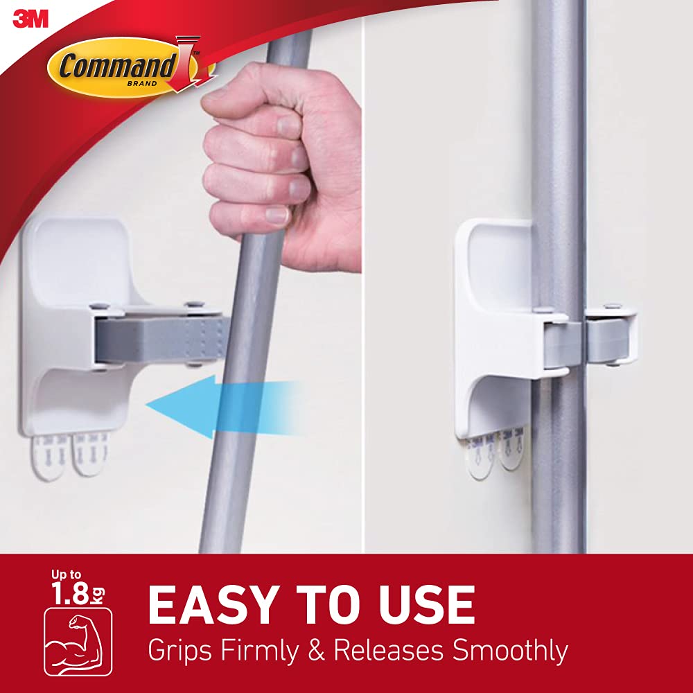 3M Command Broom Gripper,1 Hook and 2 Strips,Self Adhesive,Damage Free Walls, Holds 1.8kg,White