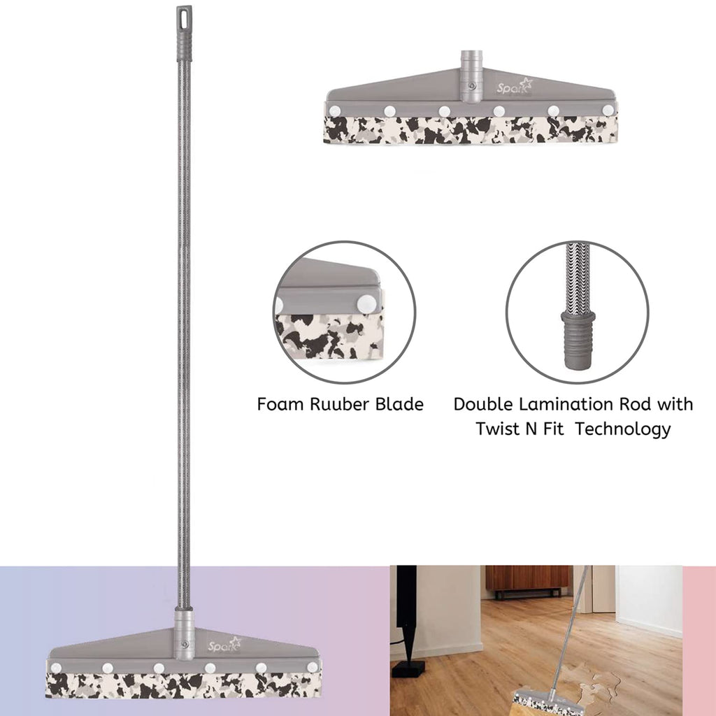 16" Wiper with Foam Rubber Blade, Double Lamination Rod, Twist N Fit Technology & Sturdy Handle for Floor, Bathroom, Home & Kitchen Cleaning