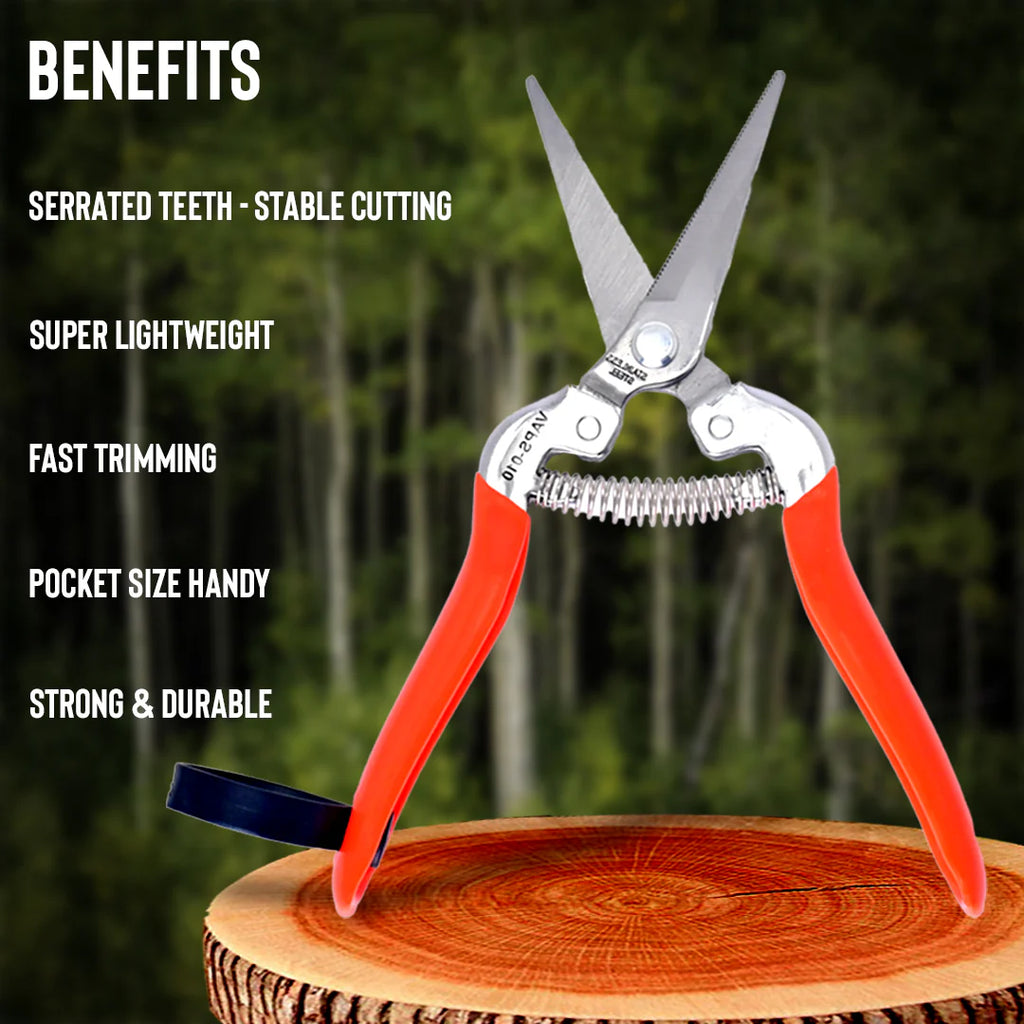 Pruning Snip Secateur Pruner | Item Code VAPS-10 | Garden Cutter Flower Fruit Snip | Stainless Steel Serrated 7.5" Blades