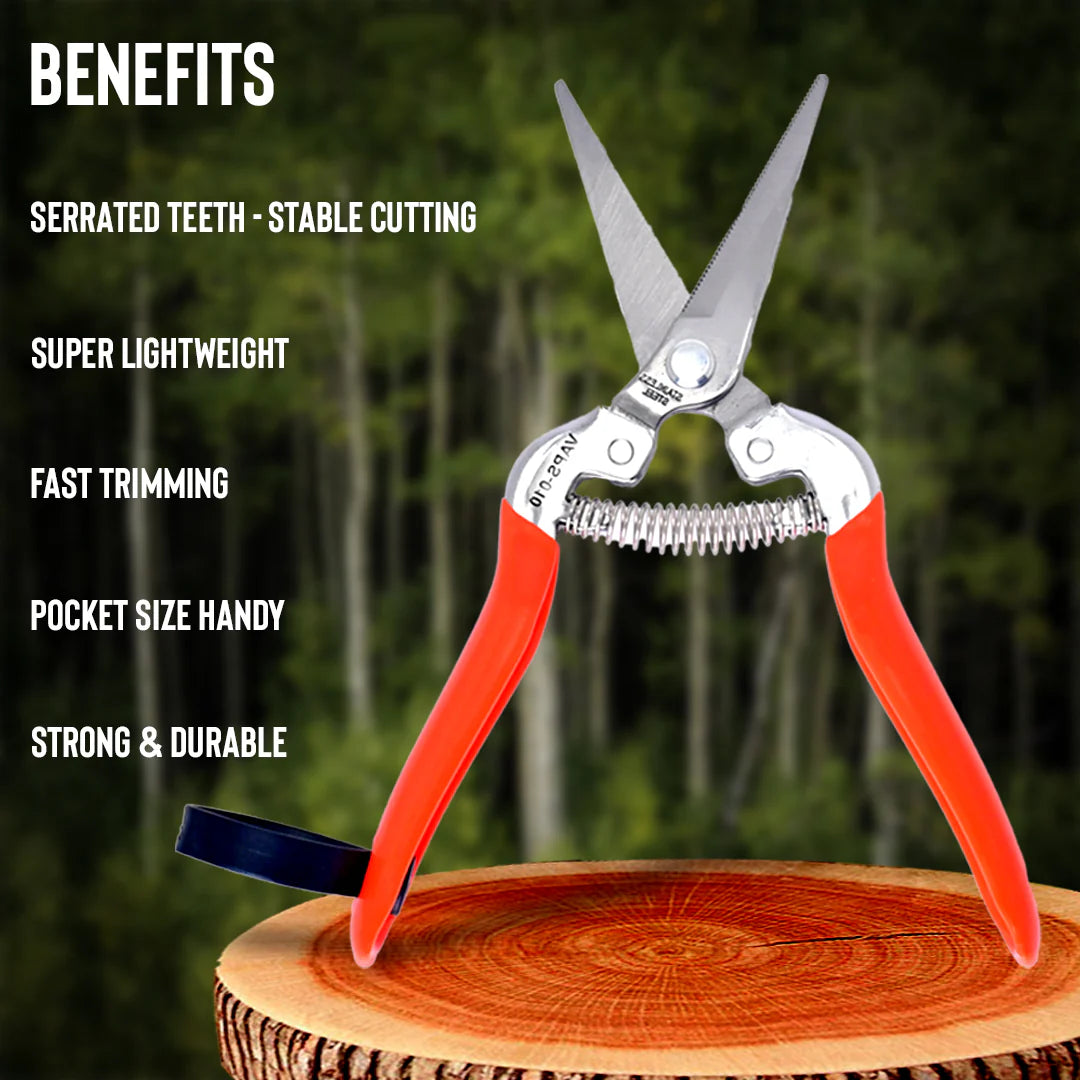 Pruning Snip Secateur Pruner | Item Code VAPS-10 | Garden Cutter Flower Fruit Snip | Stainless Steel Serrated 7.5" Blades