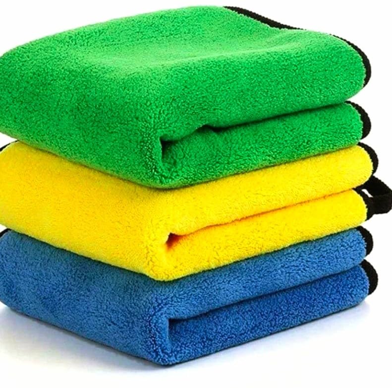 Microfiber Cleaning Clothes 800 GSM 40 cm & 40 cm Premium Car Cleaning Cloth, Dual-Sided Microfibre, Blue and Grey - 3pc