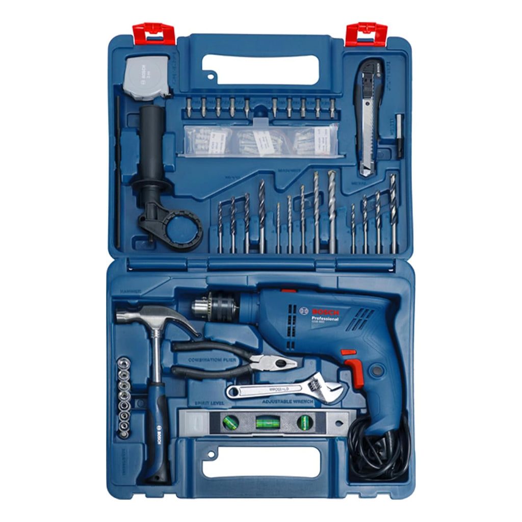 BOSCH Professional GSB 500 RE Corded-Electric Drill Tool Set | 500 W Motor | 100-piece Tools Box Kit | Speed Range upto 2600 RPM | Impact Rate upto 41600 BPM | Chuck Capacity of 10 mm |