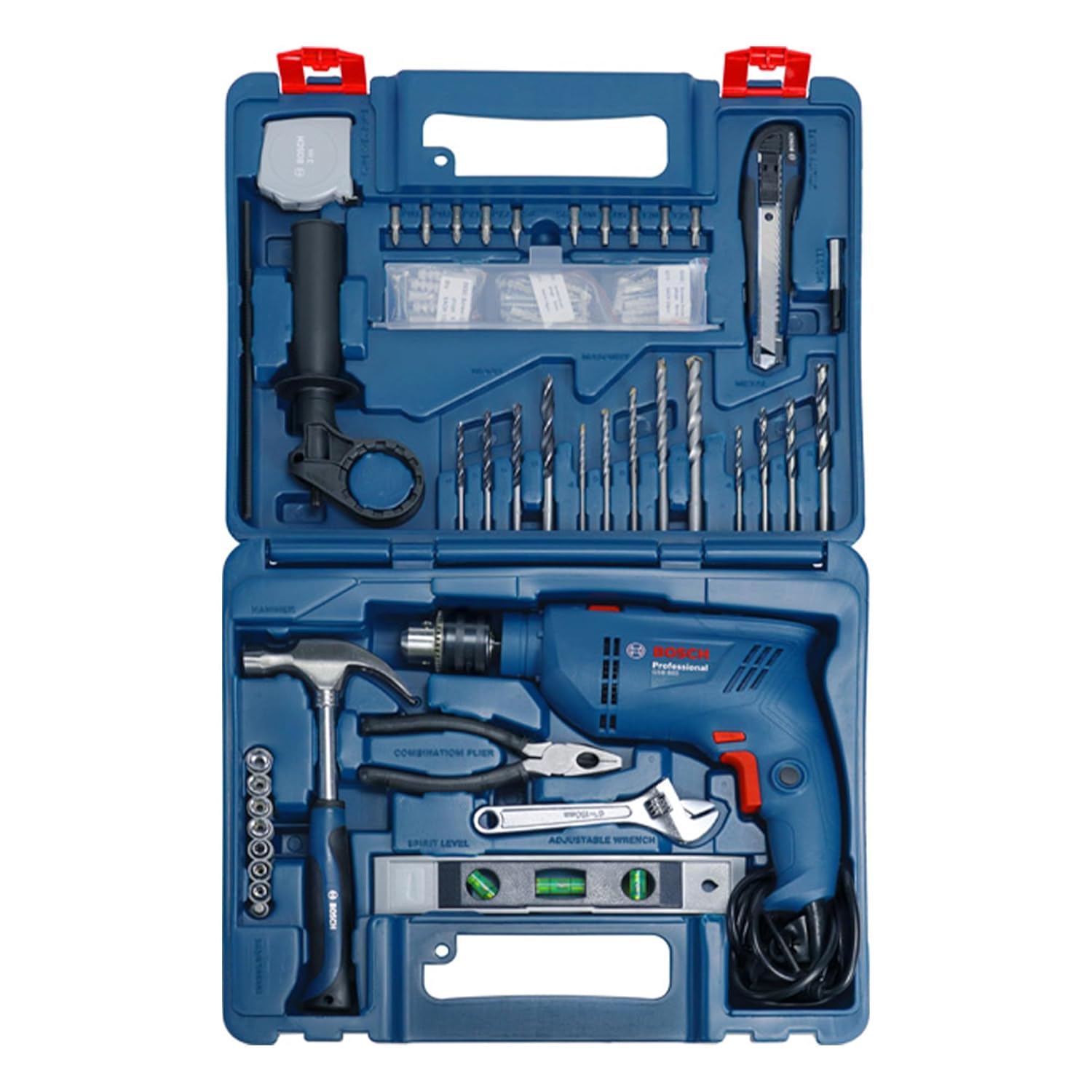 BOSCH Professional GSB 500 RE Corded-Electric Drill Tool Set | 500 W Motor | 100-piece Tools Box Kit | Speed Range upto 2600 RPM | Impact Rate upto 41600 BPM | Chuck Capacity of 10 mm |