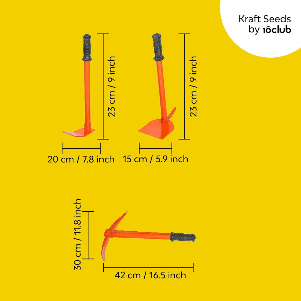 Garden Tool Kit - Garden Tiller - Garden Hoe - Garden Hoe with Prong, Orange