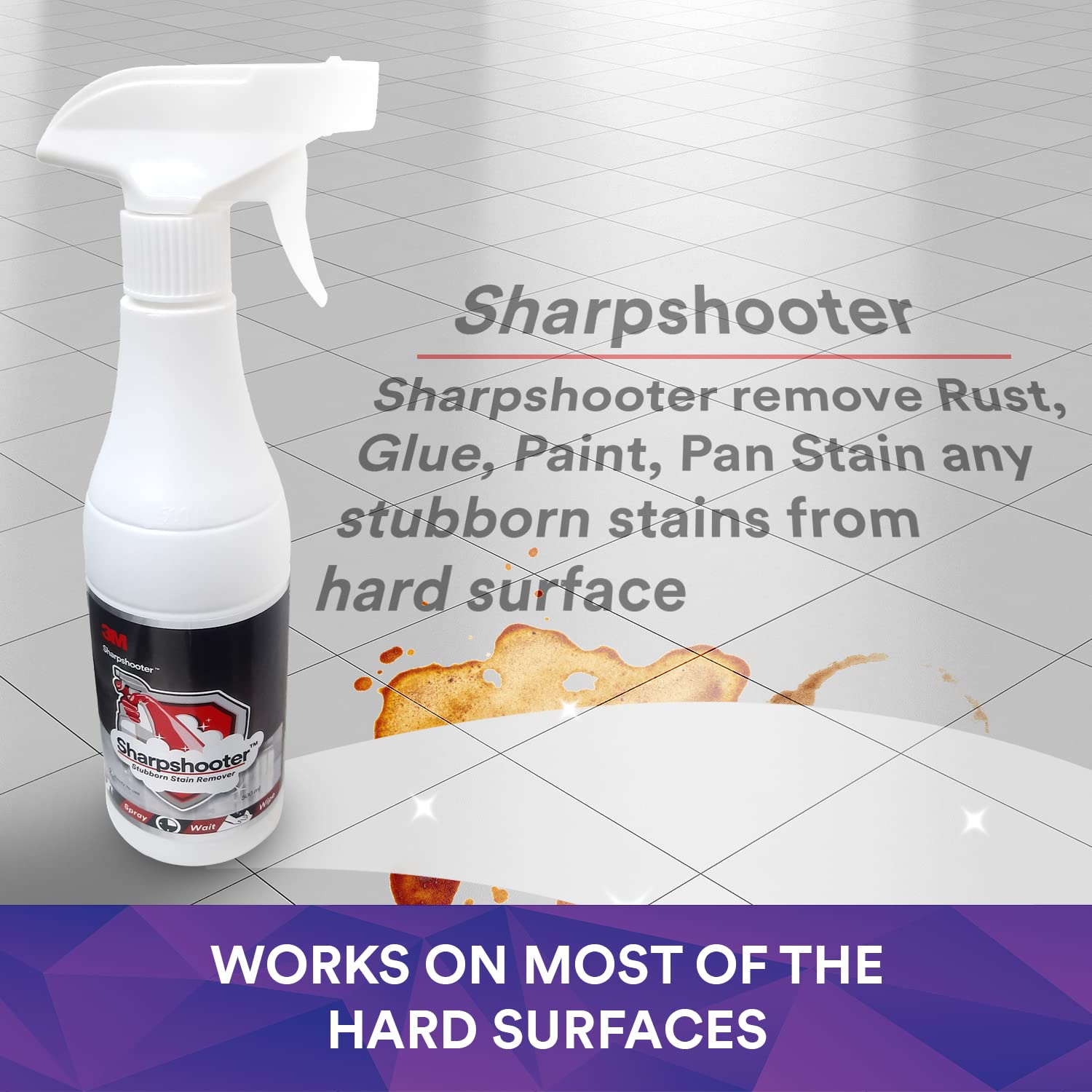 3M Sharpshooter Stubborn Stain Remover with Trigger Spray for Soil Removal From Hard Washable Surfaces Include Walls, Floors, Chrome, Steel, Ceramic, Ready to Use, Convenient & Effective - 500ml