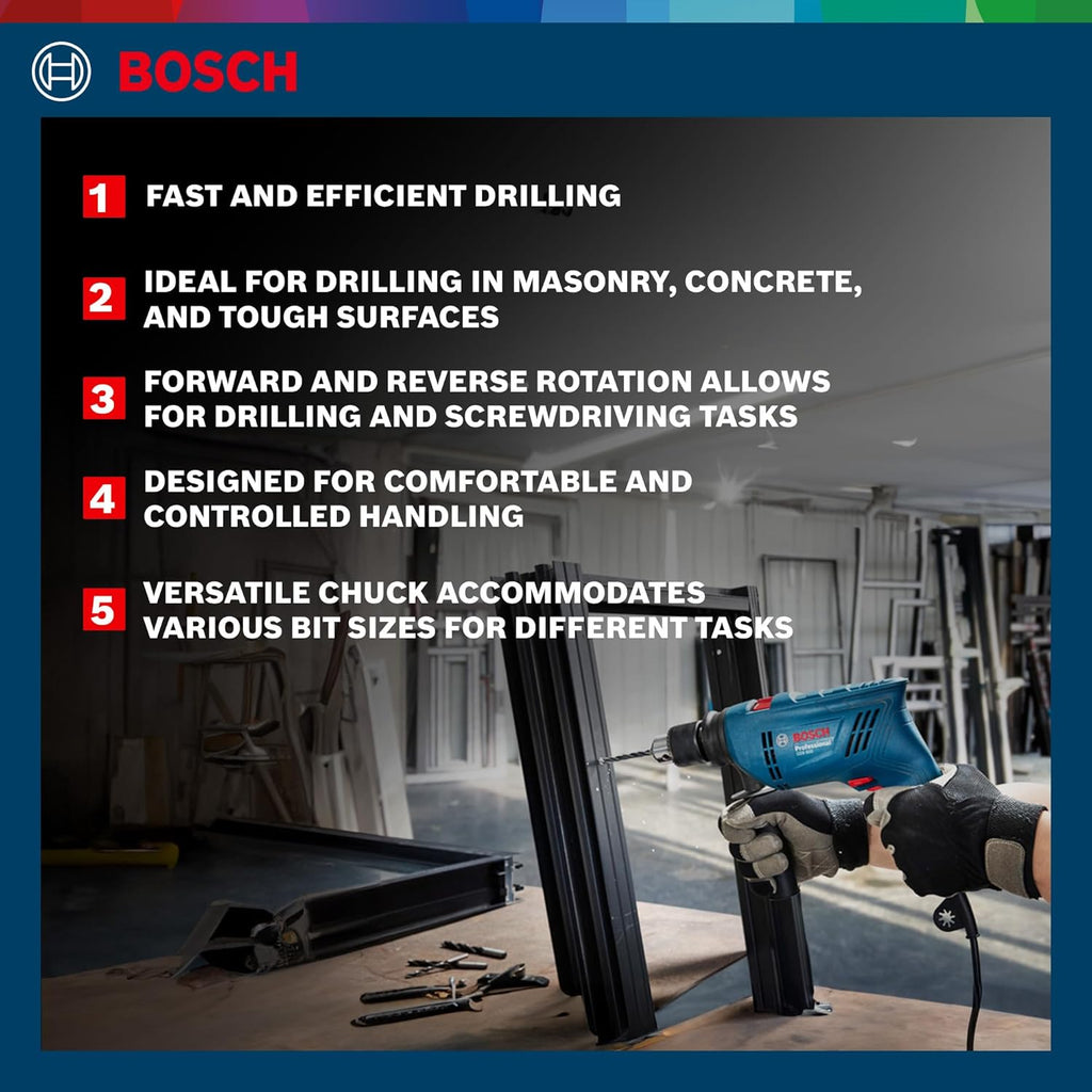 BOSCH Professional GSB 500 RE Corded-Electric Drill Tool Set | 500 W Motor | 100-piece Tools Box Kit | Speed Range upto 2600 RPM | Impact Rate upto 41600 BPM | Chuck Capacity of 10 mm |