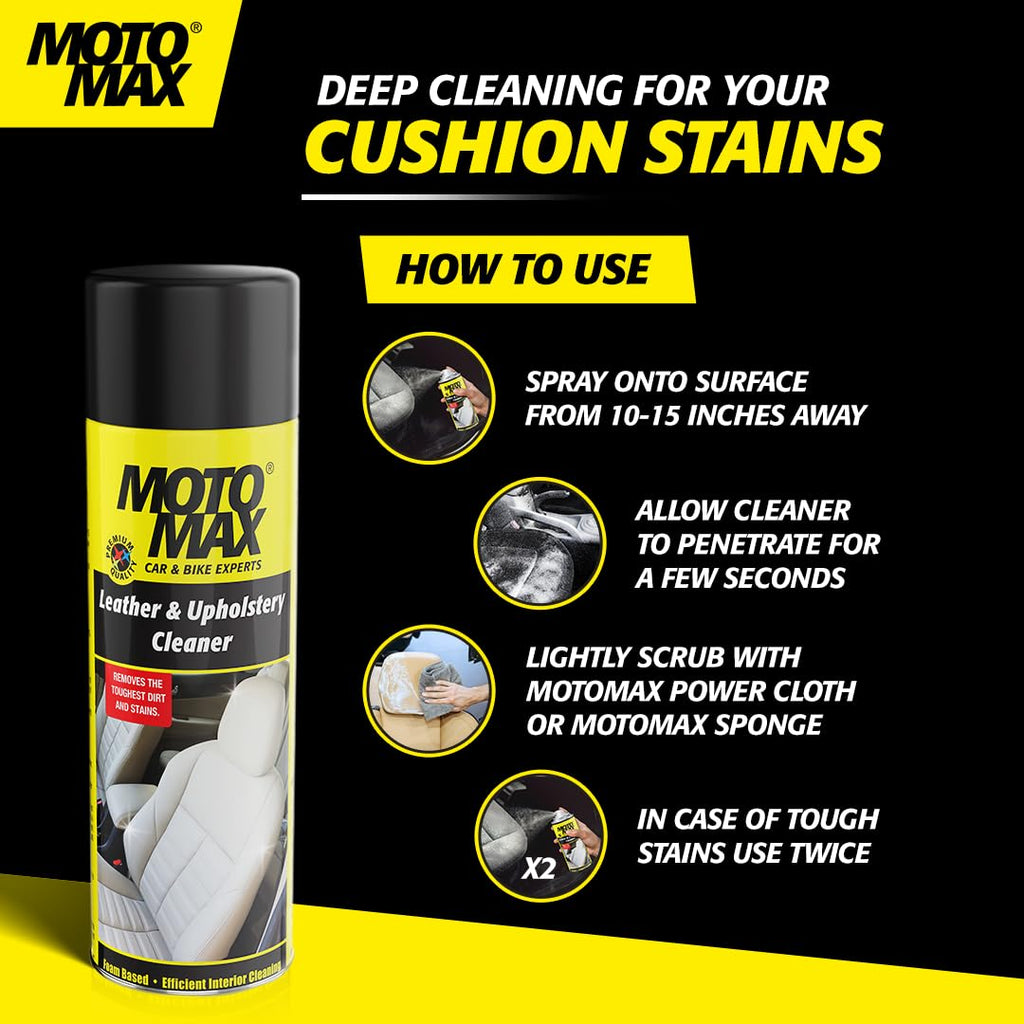 Motomax Leather and Upholstery Cleaner, 200ml for Car Seats and Interiors, Leather, Vinyl, Upholstery, Roof Lining, Carpets, Plastic Surfaces | Easy to Use