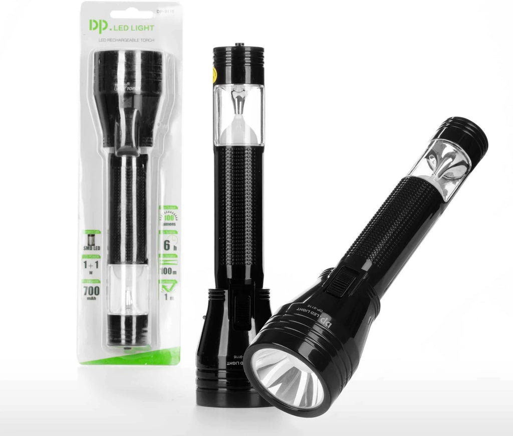 Dp 9116 (RECHARGEABLE LED TORCH) Torch (Black, 24.5 cm, Rechargeable)