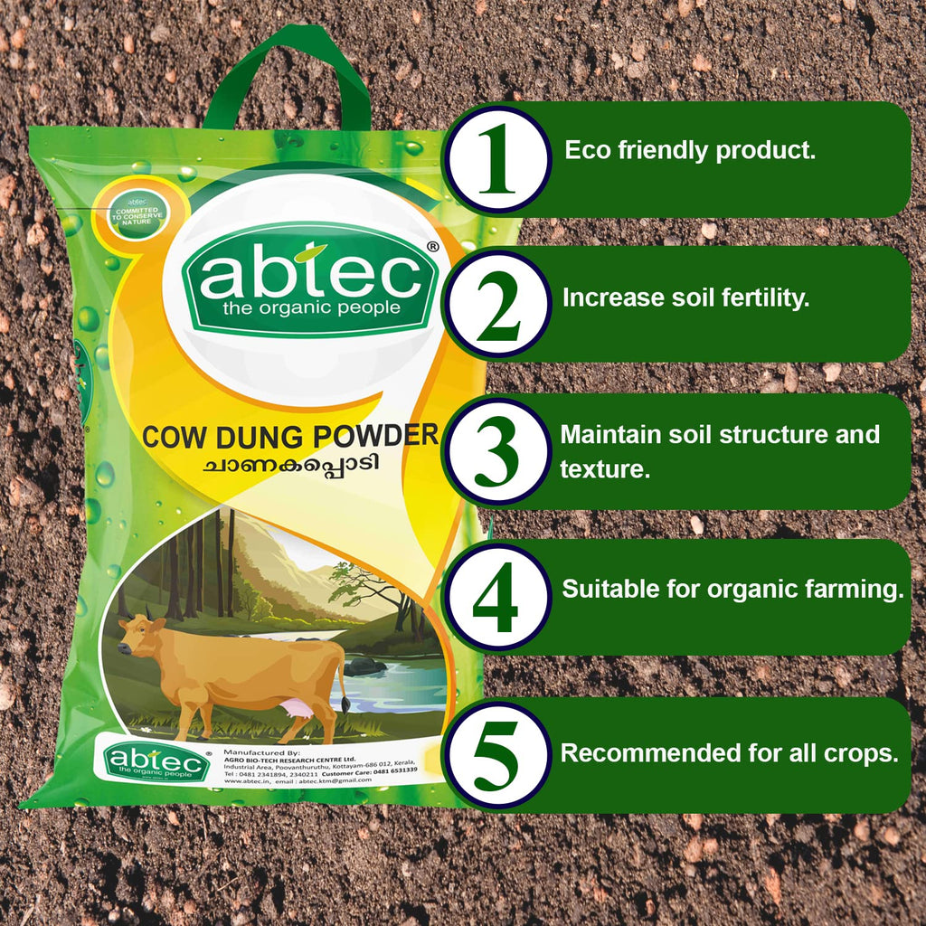 abtec, the organic people Cow Dung Powder Organic Fertilizer Manure, Suitable for All Plants - 5 Kg